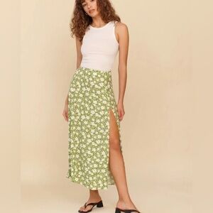 Reformation Zoe Midi Skirt with Leg Slit, Green, Size 6